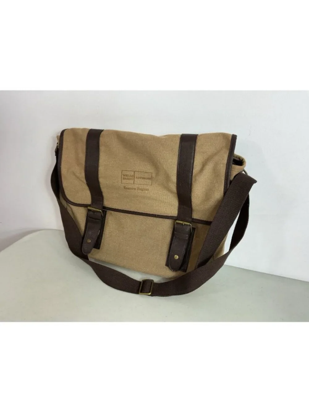 Wells Fargo Tan Canvas Brown Leather Messenger Bag Utility Crossbody